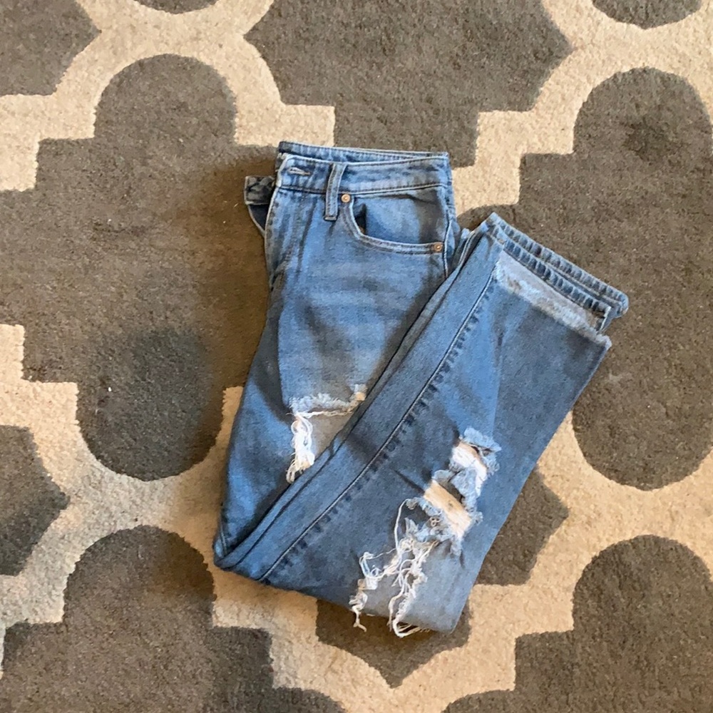 Women’s Mossimo Distressed High Rise Mom Jeans